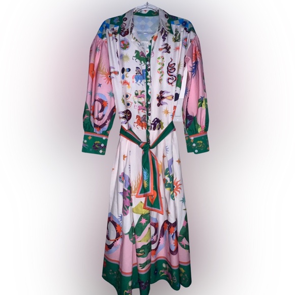 Abstract Print Long Dress, Long Sleeve Dress - Picture 2 of 2